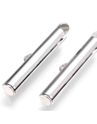 Terminales tubo con tapas. Aleación de cobre. Color plateado. 6x25x4 mm. 1x3 mm perforación. 10 uds.