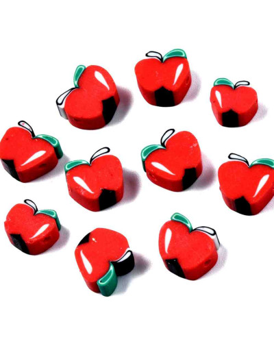 Manzana. Color rojo. 8x9x4 milímetros. 1,2 milímetros perforación. 10 unidades.