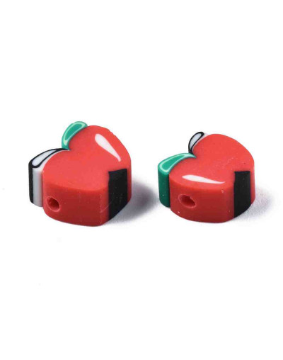 Manzana. Color rojo. 8x9x4 milímetros. 1,2 milímetros perforación. 10 unidades.