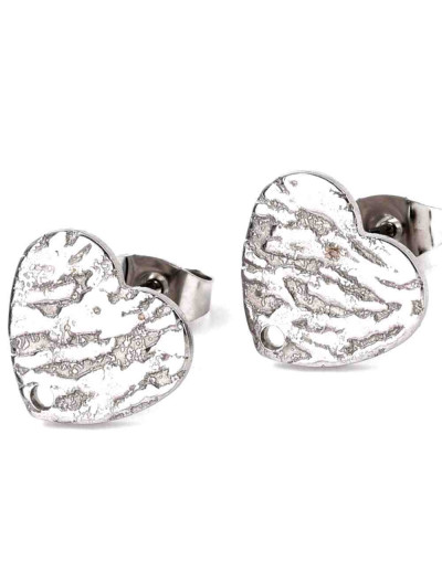 Pin para aretes con cierre. Corazón. Acero inoxidable. Color plateado. Pin 12x13 milímetros. 2 uds.
