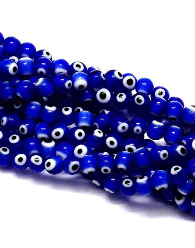 Ojo turco. Esfera. Color azul. 6 milímetros diámetro. 1 mm perforación. 65 uds hilo (aprox.)