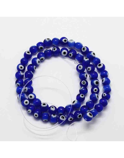 Ojo turco. Esfera. Color azul. 6 milímetros diámetro. 1 mm perforación. 65 uds hilo (aprox.)