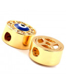 Ojo turco. Aleación+Zirconia. Baño 18k Gold. 9,5x5,5 milímetros. 2,5 mm perforación. 1 unidad. Ojo turco. Aleación+Zirconia. Baño 18k Gold. 9,5x5,5 milímetros. 2,5 mm perforación. 1 unidad.
