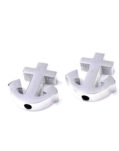 Ancla. Acero inoxidable. Color plateado. 14,5x14x3 milímetros. 1,8 mm perforación. 1 unidad.