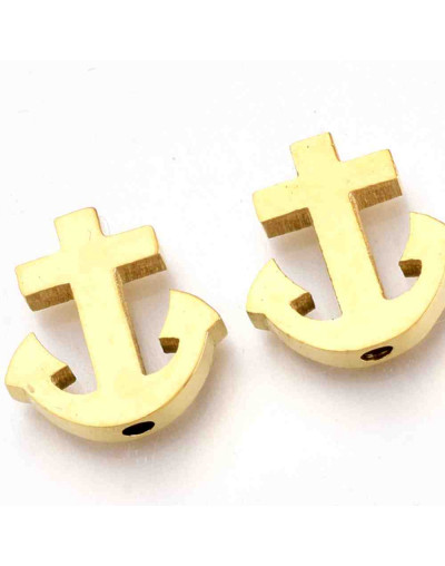 Ancla. Acero inoxidable. Color dorado. 14,5x14x3 milímetros. 1,8 mm perforación. 1 unidad.