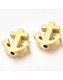 Ancla. Acero inoxidable. Color dorado. 14,5x14x3 milímetros. 1,8 mm perforación. 1 unidad.