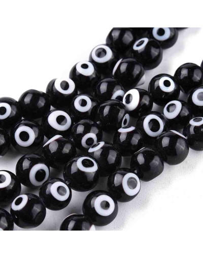 Ojo turco. Esfera. Color negro. 6 milímetros diámetro. 1 mm perforación. 65 uds hilo (aprox.)