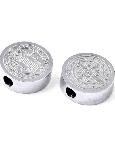 San Benito. Acero inoxidable. Color plateado. 7,5x3 milímetros. 2 mm perforación. 1 unidad.