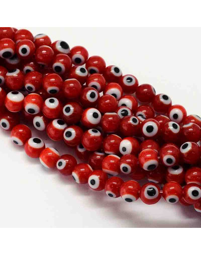 Ojo turco. Esfera. Color rojo. 6 milímetros diámetro. 1 mm perforación. 65 uds hilo (aprox.)