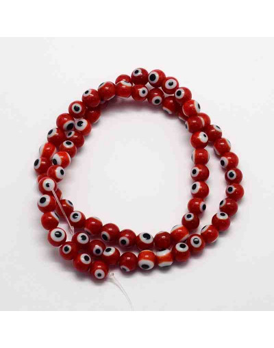 Ojo turco. Esfera. Color rojo. 6 milímetros diámetro. 1 mm perforación. 65 uds hilo (aprox.)