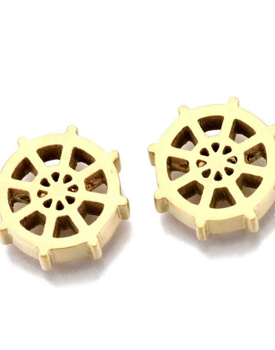 Timón. Acero inoxidable. Color dorado. 12,5x12,5x3 milímetros. 2 mm perforación. 1 unidad.