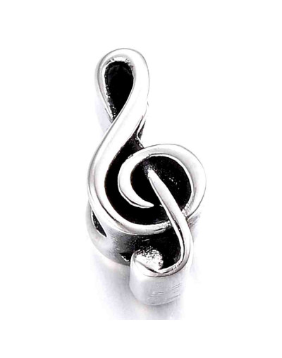Música. Acero inoxidable. Color plata antigua. 14x6,5x8,5 milímetros. 6 mm perforación. 1 unidad.