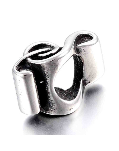 Música. Acero inoxidable. Color plata antigua. 14x6,5x8,5 milímetros. 6 mm perforación. 1 unidad.