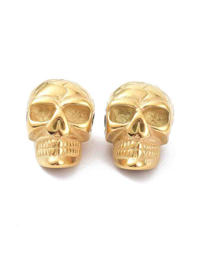 Calavera (2). Acero inoxidable. Color dorado. 14x9,5x9 milímetros. 1,6 mm perforación. 1 unidad.