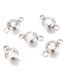 Rhinestone color cristal. Acero inoxidable. Color plateado. 12x6,5x4 mm. 2 mm perforación. 2 uds.