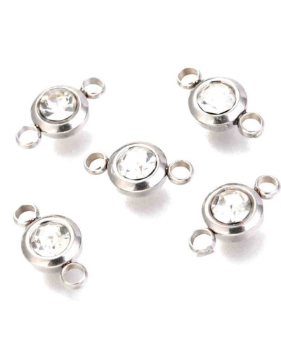 Rhinestone color cristal. Acero inoxidable. Color plateado. 12x6,5x4 mm. 2 mm perforación. 2 uds.