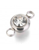 Rhinestone color cristal. Acero inoxidable. Color plateado. 12x6,5x4 mm. 2 mm perforación. 2 uds.