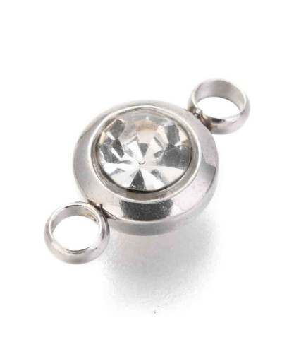 Rhinestone color cristal. Acero inoxidable. Color plateado. 12x6,5x4 mm. 2 mm perforación. 2 uds.