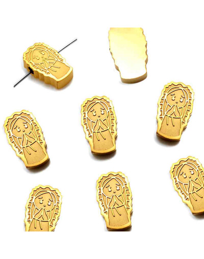 Virgen María (1). Acero inoxidable. Color dorado. 13,5x8x3 milímetros. 1,6 mm diámetro. 1 unidad.