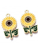 Girasol. Aleación de cobre y esmalte. 27,5x15,5x1 milímetro. 1,8 mm perforación. 2 unidades. Girasol. Aleación de cobre y esmalte. 27,5x15,5x1 milímetro. 1,8 mm perforación. 2 unidades.
