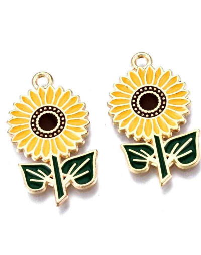 Girasol. Aleación de cobre y esmalte. 27,5x15,5x1 milímetro. 1,8 mm perforación. 2 unidades. Girasol. Aleación de cobre y esmalte. 27,5x15,5x1 milímetro. 1,8 mm perforación. 2 unidades.
