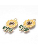Girasol. Aleación de cobre y esmalte. 27,5x15,5x1 milímetro. 1,8 mm perforación. 2 unidades. Girasol. Aleación de cobre y esmalte. 27,5x15,5x1 milímetro. 1,8 mm perforación. 2 unidades.