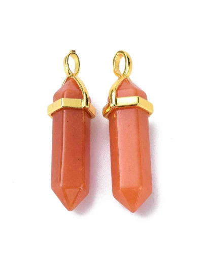 Aventurina roja. Engarce de aleación. Color dorado. 35 milímetros. 3x4,5 perforación. 1 unidad.