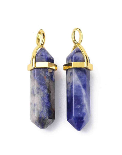 Sodalita. Engarce de aleación. Color dorado. 35 milímetros. 3x4,5 perforación. 1 unidad.