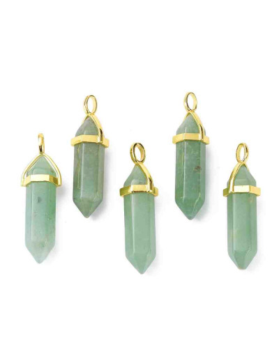 Aventurina verde. Engarce de aleación. Color dorado. 35 milímetros. 3x4,5 perforación. 1 unidad.