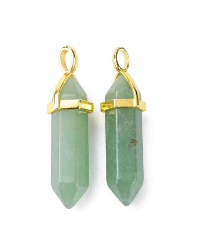 Aventurina verde. Engarce de aleación. Color dorado. 35 milímetros. 3x4,5 perforación. 1 unidad.