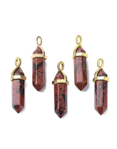 Obsidiana café. Engarce de aleación. Color dorado. 35 milímetros. 3x4,5 perforación. 1 unidad.