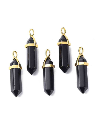 Obsidiana. Engarce de aleación. Color dorado. 35 milímetros. 3x4,5 perforación. 1 unidad.