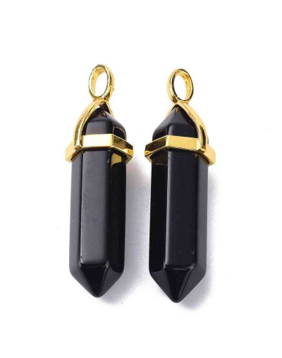 Obsidiana. Engarce de aleación. Color dorado. 35 milímetros. 3x4,5 perforación. 1 unidad.