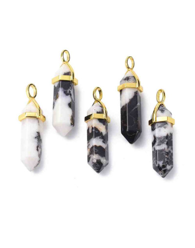 Jásper zebra. Engarce de aleación. Color dorado. 35 milímetros. 3x4,5 perforación. 1 unidad.