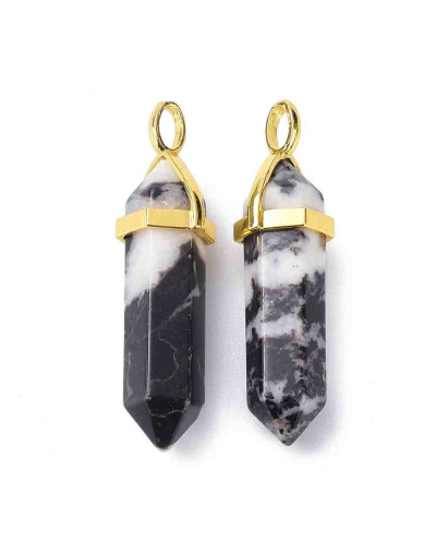 Jásper zebra. Engarce de aleación. Color dorado. 35 milímetros. 3x4,5 perforación. 1 unidad.