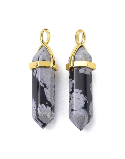 Obsidiana nevada. Engarce de aleación. Color dorado. 35 milímetros. 3x4,5 perforación. 1 unidad.