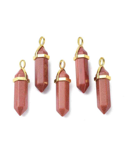 Aventurina café. Engarce de aleación. Color dorado. 35 milímetros. 3x4,5 perforación. 1 unidad.