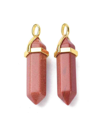 Aventurina café. Engarce de aleación. Color dorado. 35 milímetros. 3x4,5 perforación. 1 unidad.