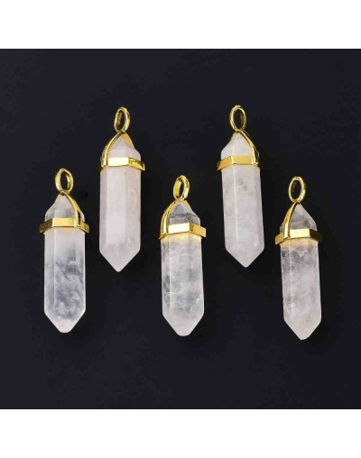 Cuarzo cristal. Engarce de aleación. Color dorado. 35 milímetros. 3x4,5 perforación. 1 unidad.