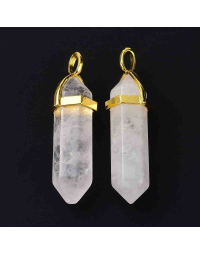 Cuarzo cristal. Engarce de aleación. Color dorado. 35 milímetros. 3x4,5 perforación. 1 unidad.