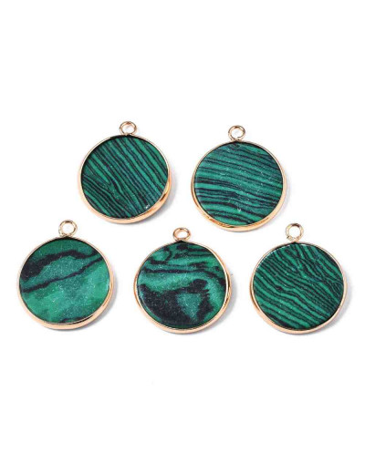 Malaquita natural. Aleación de cobre. Color dorado. 25x21x3,5 milímetros. 2 mm perforación. 1 ud.