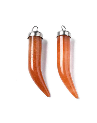 Aventurina naranja. Aleación. Color plateado. Colmillo. 35x6 milímetros. 2,5 mm perforación. 1 ud.