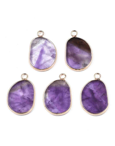 Amatista. Aleación de cobre. Color dorado. 25,5x16x2 milímetros. 2,5 mm perforación. 1 ud.