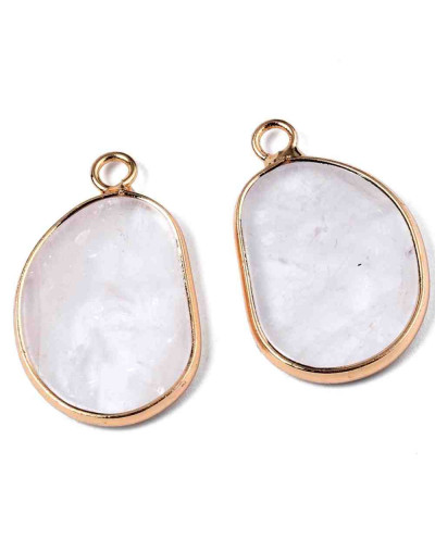 Cuarzo cristal. Aleación de cobre. Color dorado. 25,5x16x2 milímetros. 2,5 mm perforación. 1 ud.