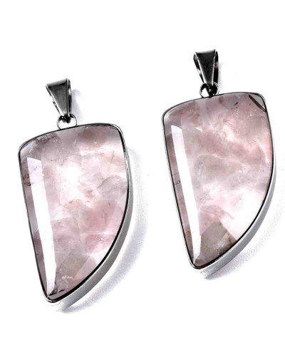 Cuarzo rosa+resina. Acero inoxidable. Color plateado. 26x14x6 milímetros. 2x5 mm perforación. 1 ud.