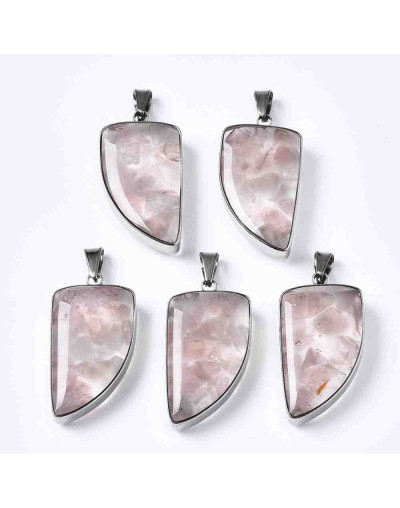 Cuarzo rosa+resina. Acero inoxidable. Color plateado. 26x14x6 milímetros. 2x5 mm perforación. 1 ud.