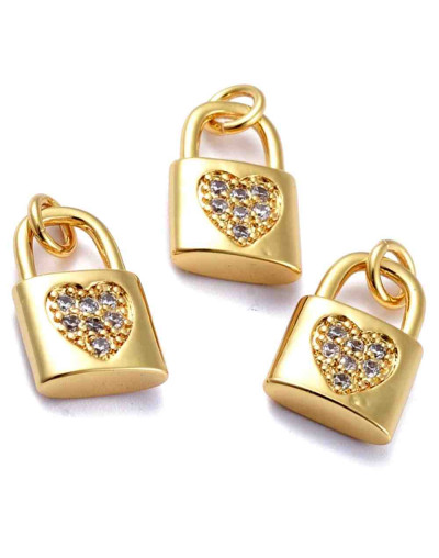 Candado+corazón (1). Aleación+Zirconia. Baño 18K Gold. 15x10x3,5 mm. 3 mm arandela.