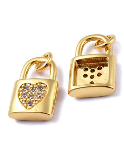 Candado+corazón (1). Aleación+Zirconia. Baño 18K Gold. 15x10x3,5 mm. 3 mm arandela.