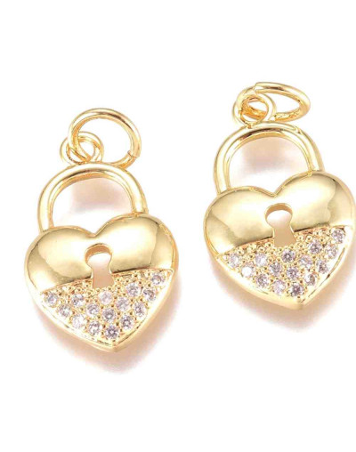 Candado+corazón (2). Aleación+Zirconia. Baño 18K Gold. 15x10x2,5 mm. 3,6 mm arandela.