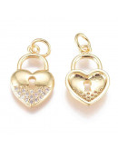 Candado+corazón (2). Aleación+Zirconia. Baño 18K Gold. 15x10x2,5 mm. 3,6 mm arandela. Candado+corazón (2). Aleación+Zirconia. Baño 18K Gold. 15x10x2,5 mm. 3,6 mm arandela.
